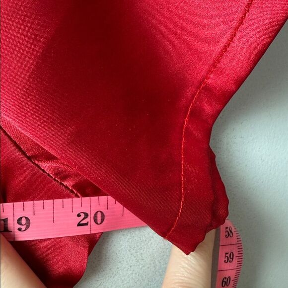 Betsey Johnson Red Satin Button Down Shirt Blouse - Picture 5 of 6